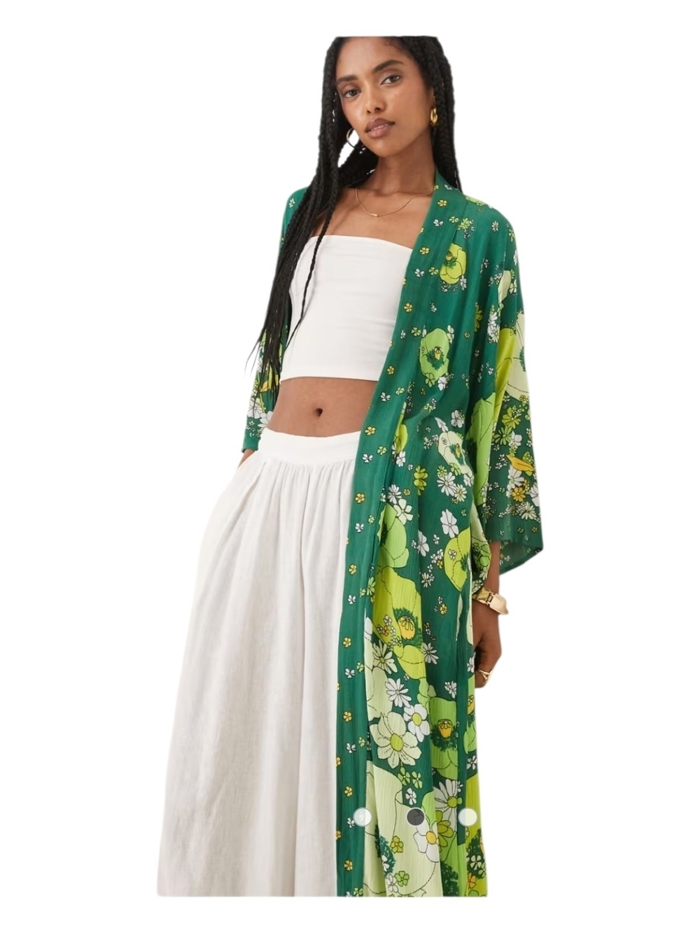 Free People Hidden Hills Green Floral Maxi Kimono Sz OSFA